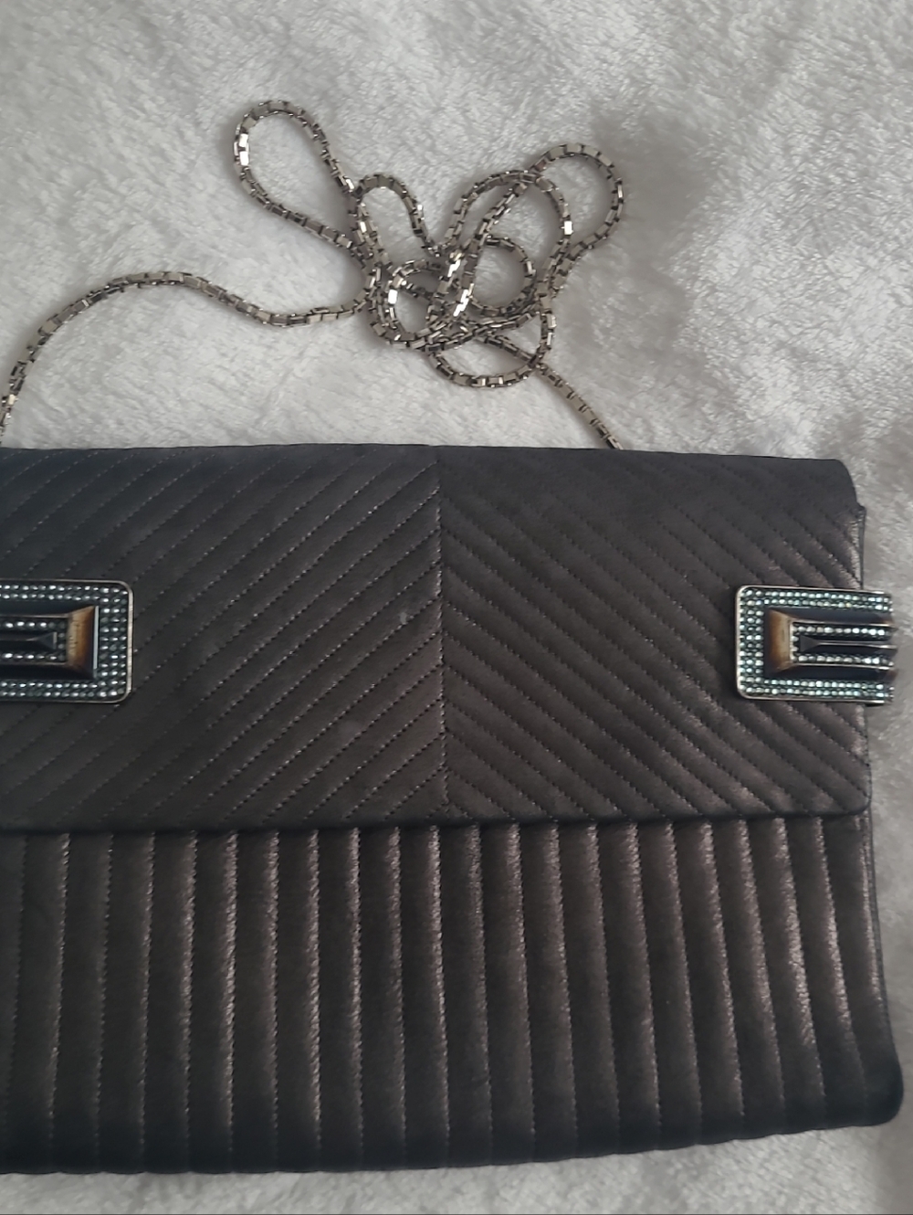 Judith Leiber Quilted Metallic Leather Shoulder Bag - CharcoalGrey With Crystals
